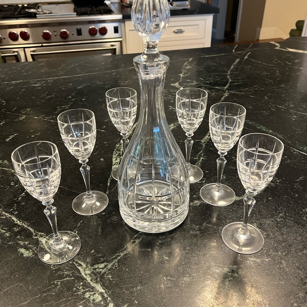 Bohemian Crystal Carafe and 6 Glasses